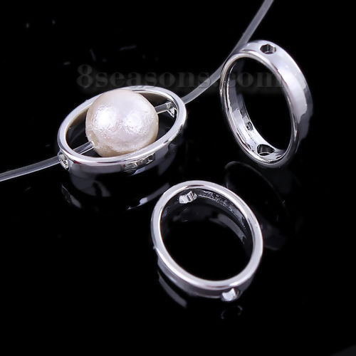 Picture of Zinc Based Alloy Beads Frames Oval Silver Tone (Fits 8mm Beads) 16mm x 12mm, 10 PCs