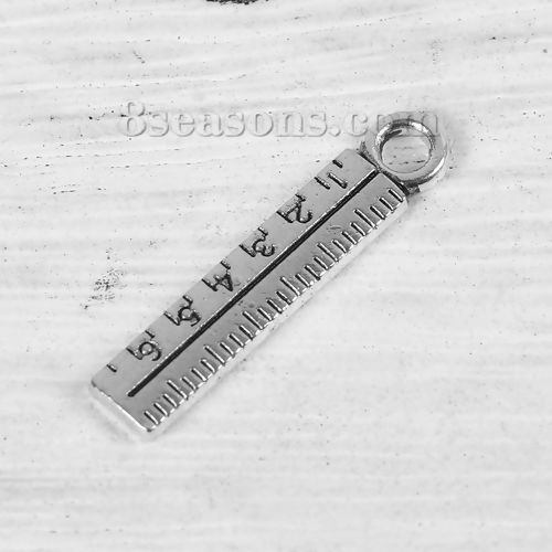 Picture of Zinc Based Alloy College Jewelry Charms Ruler Antique Silver Color 24mm(1") x 5mm( 2/8"), 50 PCs