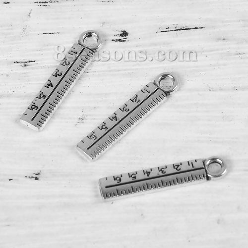 Picture of Zinc Based Alloy College Jewelry Charms Ruler Antique Silver Color 24mm(1") x 5mm( 2/8"), 50 PCs