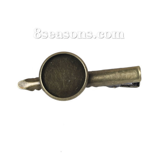 Picture of Iron Based Alloy Hair Clips Findings Round Antique Bronze Cabochon Settings (Fits 16mm Dia.) 45mm x 18mm, 20 PCs