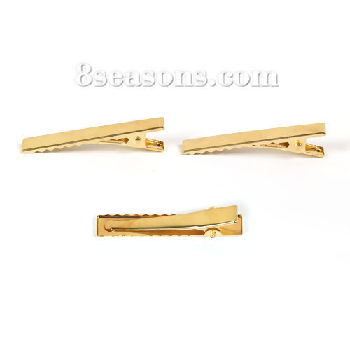 Picture of Iron Based Alloy Hair Clips Findings Rectangle Gold Plated 46mm x 8mm, 100 PCs