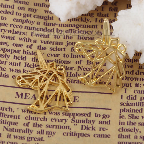 Imagen de Zamak Origami Colgantes Charms Caballo Chapado en Oro 29mm x 20mm, 20 Unidades