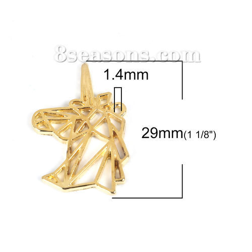 Imagen de Zamak Origami Colgantes Charms Caballo Chapado en Oro 29mm x 20mm, 20 Unidades