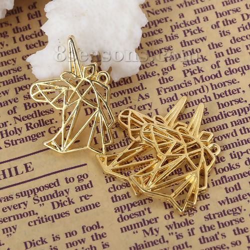 Imagen de Zamak Origami Colgantes Charms Caballo Chapado en Oro 29mm x 20mm, 20 Unidades