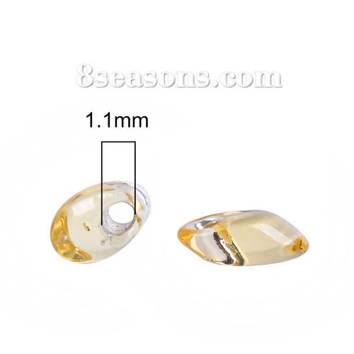 Image de (Japon Importation) Perles de Rocailles Longues Magatama en Verre Jaune Argent Ligné Env. 8mm x 4mm - 7.5mm x4mm, Trou: Env. 1.3mm , 10 Grammes (Env. 8 Pcs/Gramme)