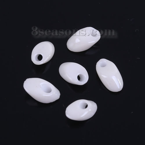 Picture of (Japan Import) Glass Long Magatama Seed Beads White Lustered About 8mm x 4mm - 7.5mm x 4mm, Hole: Approx 1.3mm, 10 Grams (Approx 8 PCs/Gram)