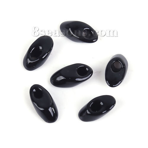 Picture of (Japan Import) Glass Long Magatama Seed Beads Black Lustered About 8mm x 4mm - 7.5mm x 4mm, Hole: Approx 1.3mm, 10 Grams (Approx 8 PCs/Gram)
