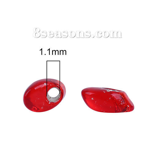 Picture of (Japan Import) Glass Long Magatama Seed Beads Red Silver Lined About 8mm x 4mm - 7.5mm x 4mm, Hole: Approx 1.3mm, 10 Grams (Approx 8 PCs/Gram)