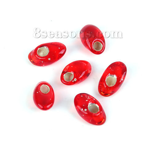 Image de (Japon Importation) Perles de Rocailles Longues Magatama en Verre Rouge Argent Ligné Env. 8mm x 4mm - 7.5mm x4mm, Trou: Env. 1.3mm , 10 Grammes (Env. 8 Pcs/Gramme)