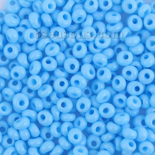 Picture of 3mm (Japan Import) Glass Short Magatama Seed Beads Light Blue Opaque Dyed About 3.5mm x 3.5mm, Hole: Approx 1mm, 10 Grams (Approx 29 PCs/Gram)