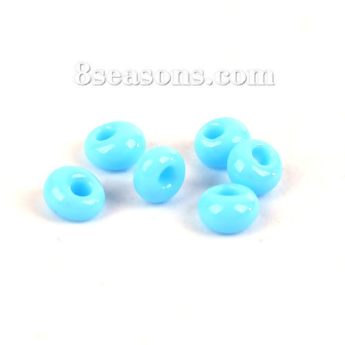 Picture of 3mm (Japan Import) Glass Short Magatama Seed Beads Light Blue Opaque Dyed About 3.5mm x 3.5mm, Hole: Approx 1mm, 10 Grams (Approx 29 PCs/Gram)