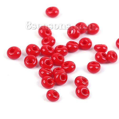 Picture of 3mm (Japan Import) Glass Short Magatama Seed Beads Red Opaque Dyed About 3.5mm x 3.5mm, Hole: Approx 1mm, 10 Grams (Approx 29 PCs/Gram)