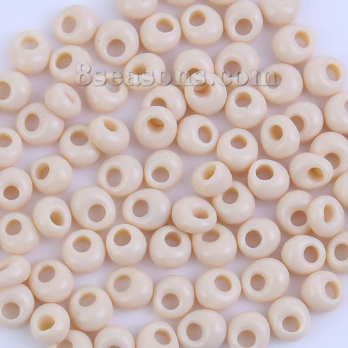 Picture of 5mm (Japan Import) Glass Short Magatama Seed Beads Creamy-White Opaque Dyed About 6mm x 5.5mm, Hole: Approx 1.7mm, 10 Grams (Approx 7 PCs/Gram)