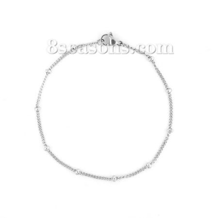 Picture of Wholesale Round Stainless Steel Bracelets, Silver Tone Women's Gift Jewelry Supply, 20.5cm(8 1/8") long, Chain Size: 1.8mm, 1 Piece