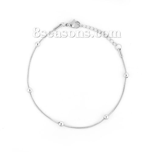 Bild von 304 Edelstahl Armband Silberfarbe Rund 19.3cm lang, 1 Strang