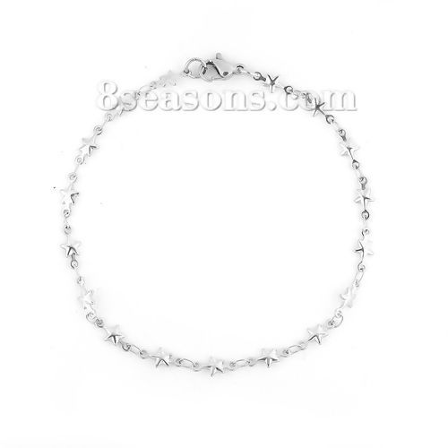 Picture of 304 Stainless Steel Bracelets Silver Tone Pentagram Star 21cm(8 2/8") long, 1 Piece