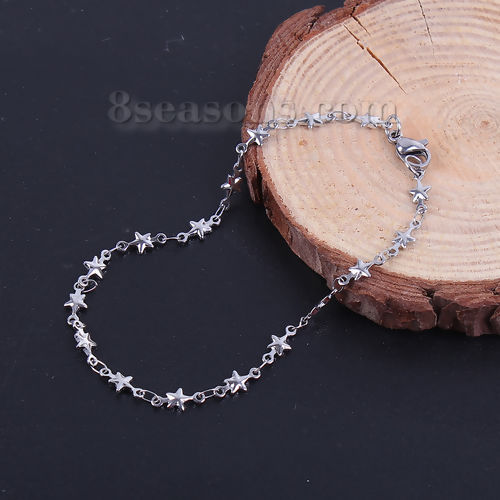 Picture of 304 Stainless Steel Bracelets Silver Tone Pentagram Star 21cm(8 2/8") long, 1 Piece