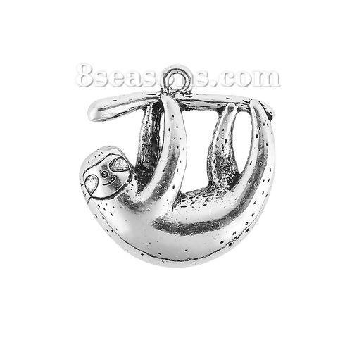 Bild von Zinklegierung Charms Anhänger Faultier Antiksilber 26mm x 24mm, 10 Stück