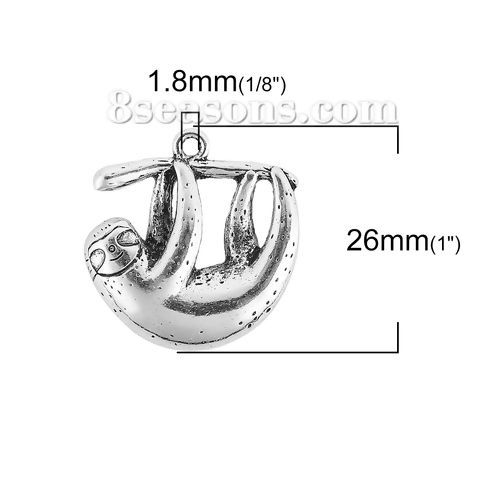 Bild von Zinklegierung Charms Anhänger Faultier Antiksilber 26mm x 24mm, 10 Stück