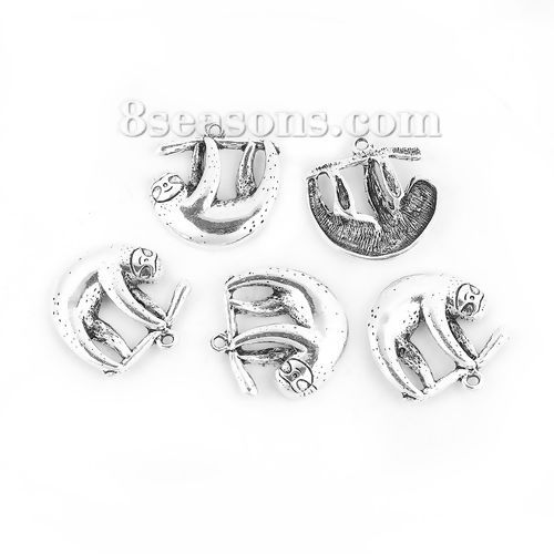 Bild von Zinklegierung Charms Anhänger Faultier Antiksilber 26mm x 24mm, 10 Stück