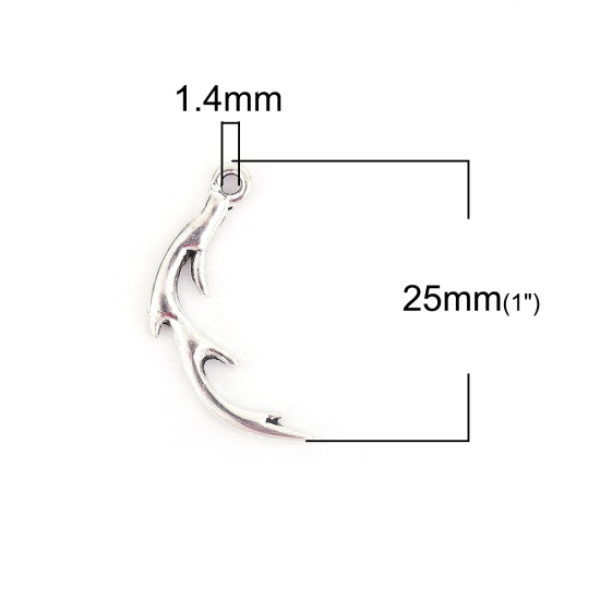 Bild von Zinklegierung Charms Anhänger Geweih Antiksilber Weihnachten 25mm x 12mm, 50 Stück