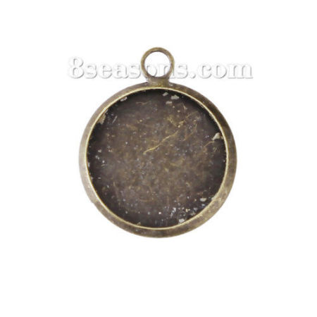 Picture of Brass Charms Round Disc Antique Bronze Cabochon Settings (Fits 14mm Dia.) 20mm( 6/8") x 16mm( 5/8"), 20 PCs