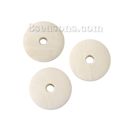 Image de Perles en Bois de Cyprès Plat-Rond Couleur Naturelle 20mm Dia, Taille de Trou 4mm, 100 Pcs