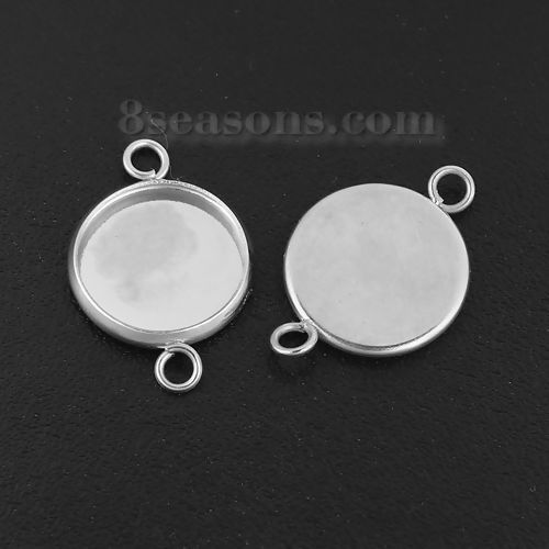 Picture of Iron Based Alloy Connectors Round Silver Tone Cabochon Settings (Fits 12mm Dia.) 21mm( 7/8") x 14mm( 4/8"), 30 PCs