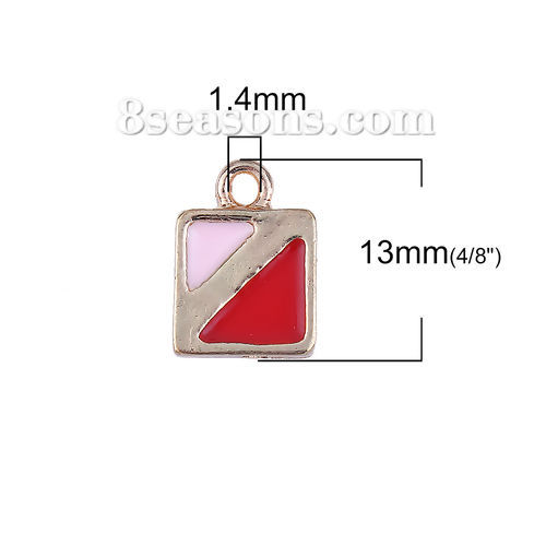 Picture of Zinc Based Alloy Makeup Charms Square Gold Plated Light Pink Enamel 13mm( 4/8") x 10mm( 3/8"), 20 PCs
