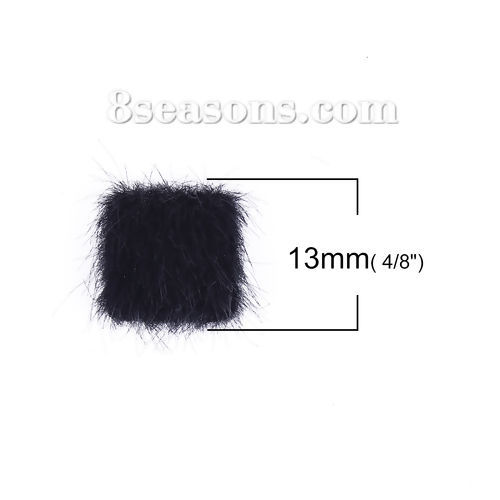 Bild von Zinklegierung Embellishments Cabochons Pompon Ball Silberfarbe Schwarz Quadrat Imitat Zobel 13mm x 13mm, 10 Stück