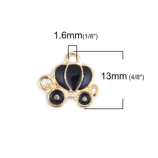 Picture of Zinc Based Alloy Fairy Tale Collection Charms Pumpkin Carriage Gold Plated Hot Pink Enamel 13mm( 4/8") x 12mm( 4/8"), 10 PCs