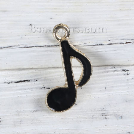 Zamak Música Colgantes Charms Nota musical Chapado en Oro Negro Esmalte 20mm x 13mm, 20 Unidades
