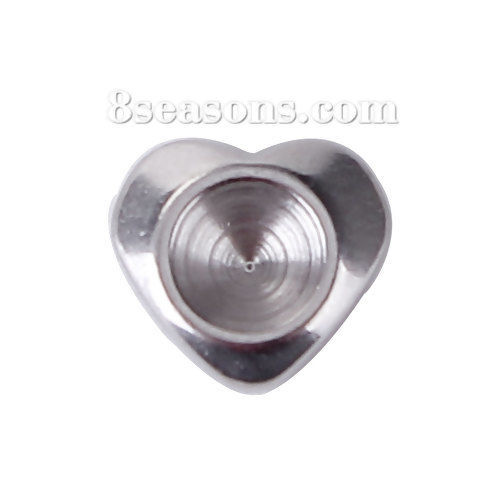 Picture of Stainless Steel Cabochon Frame Settings Heart Silver Tone (Can Hold ss18 Pointed Back Rhinestone) 8mm( 3/8") x 7mm( 2/8"), 30 PCs