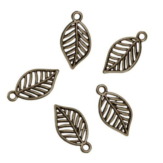 Immagine di Lega di Zinco Charms Foglia Bronzo Antico Filigrana 19mm x 10mm , 100 Pz