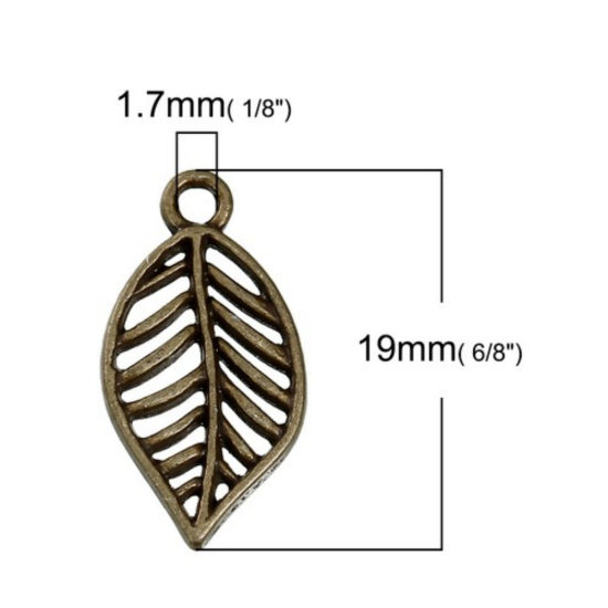 Immagine di Lega di Zinco Charms Foglia Bronzo Antico Filigrana 19mm x 10mm , 100 Pz