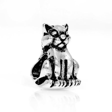 Bild von Zinklegierung 3D Charm European Stil Großlochperlen Katze Antiksilber etwa 14mm x 9mm, Loch:Ca 5mm, 10 Stücke