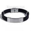 Picture of 304 Stainless Steel & Silicone Bracelets Silver Tone Black Blank Pattern 22cm(8 5/8") long, 1 Piece