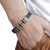 Picture of 304 Stainless Steel & Silicone Bracelets Silver Tone Black Pattern 22cm(8 5/8") long, 1 Piece