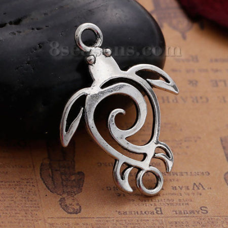 Ocean Jewelry Zinc Based Alloy Boho Chic Connectors Findings Tortoise Antique Silver Color Hollow 37mm x 28mm, 20 PCs