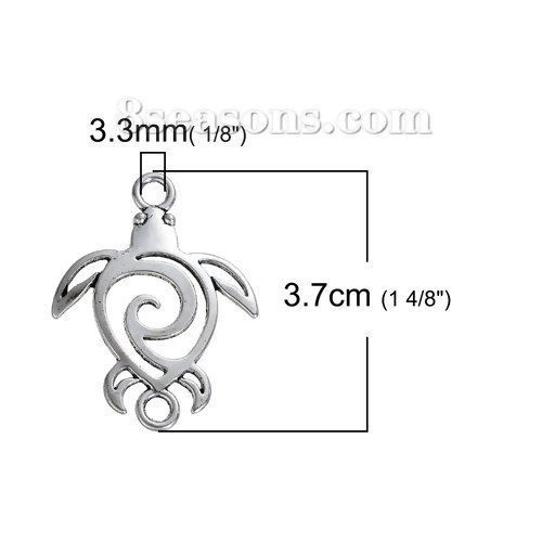 Image de Bijoux d'Océan Connecteur de Bijoux au Style Bohème Chic en Alliage de Zinc Tortue Argent Vieilli Creux 37mm x 28mm, 20 Pcs