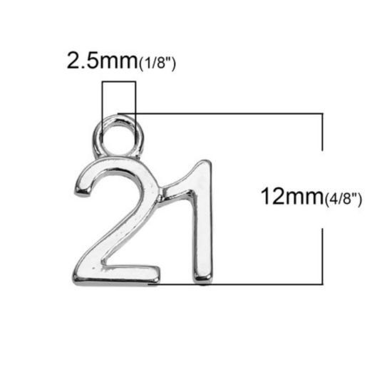 Imagen de Zamak Colgantes Charms Número Argentado " 21 " 12mm x 10mm, 10 Unidades