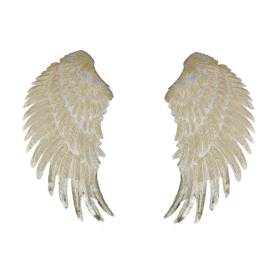 Polyester Appliques DIY Scrapbooking Craft Wing Silver Wing Pattern Sequins 33cm(13") x 18cm(7 1/8"), 1 Pair の画像