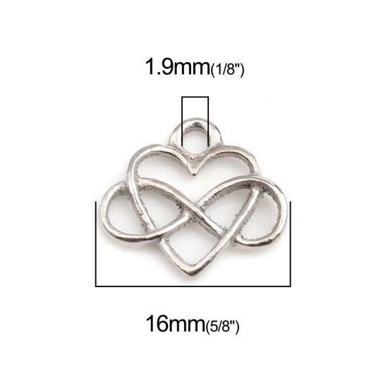 Immagine di Lega di Zinco Charms Simbolo di Infinito Tono Argento Cuore Filigrana 16mm x 14mm , 5 Pz