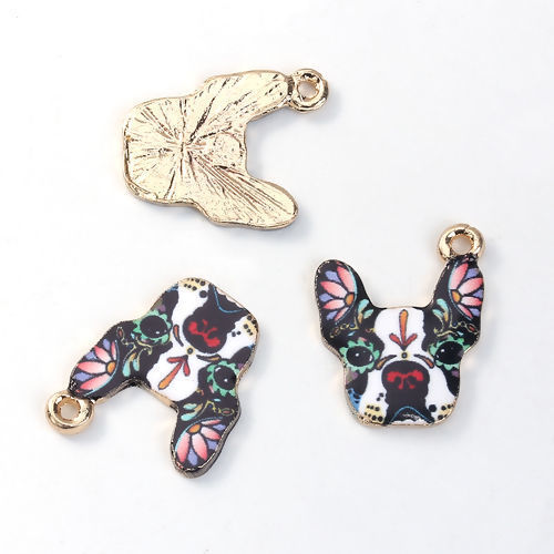 Immagine di Lega di Zinco Charms Cane Oro Chiaro Multicolore 19mm x 16mm , 10 Pz