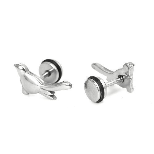 Imagen de Titanio Acero Pendientes Tono de Plata Pájaro 16mm x 8mm, Post/ Wire Size: (18 gauge), 1 Par
