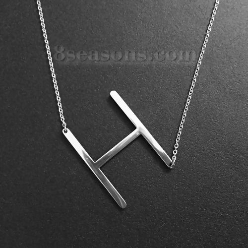 Image de Colliers en Acier Inoxydable Initial Alphabet/ Lettre " H" Argent Mat 52cm long, 1 Pièce