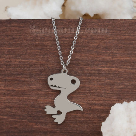 304 Stainless Steel Necklace Silver Tone Brontosaurus Animal 51.5cm(20 2/8") long, 1 Piece