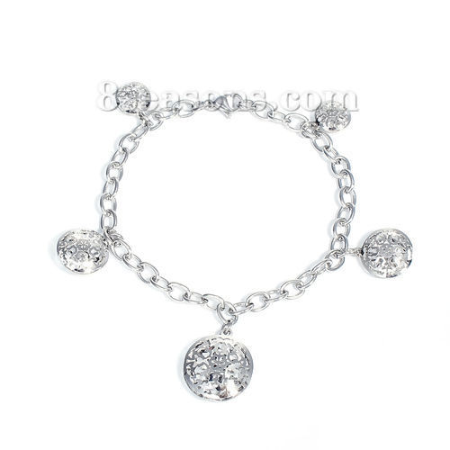 Picture of 304 Stainless Steel Bracelets Silver Tone Round Flower 20cm(7 7/8") long, 1 Piece