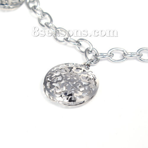 Picture of 304 Stainless Steel Bracelets Silver Tone Round Flower 20cm(7 7/8") long, 1 Piece
