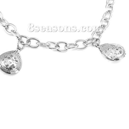 Immagine di 304 Acciaio Inossidabile Braccialetti Tono Argento Goccia Cuore Filigrana lunghezza: 20cm, 1 Pz